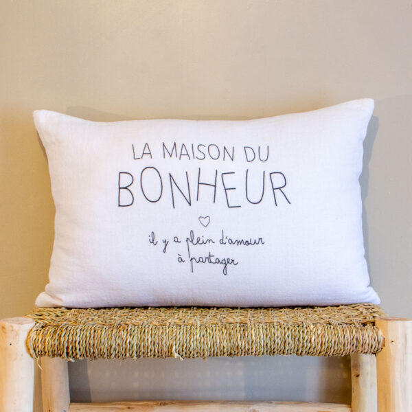 Coussin Maison du Bonheur Blanc Sophie Janiere