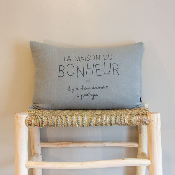 Coussin Maison du bonheur Gris eucalyptus Sophie Janiere