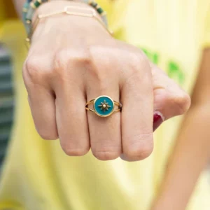 bague sun acier dore turquoise portee 380x443 crop center