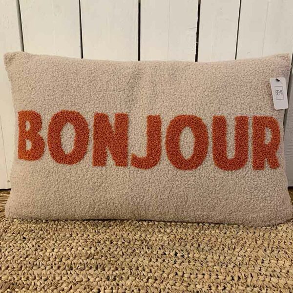 coussin bouclette bonjour